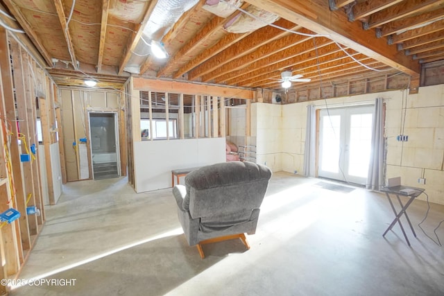 basement with french doors