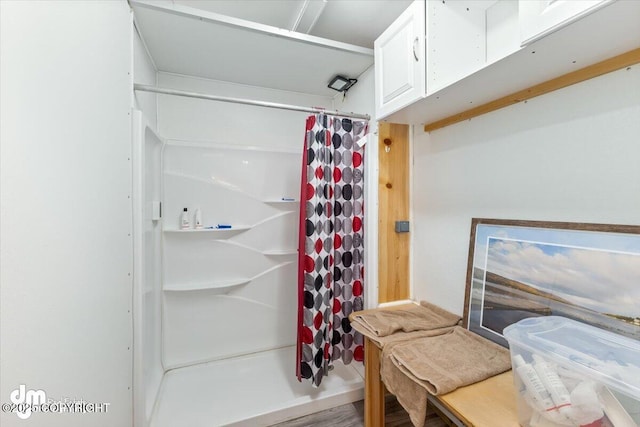 bathroom featuring a shower with shower curtain