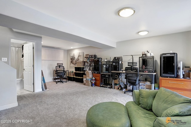 home office with light colored carpet