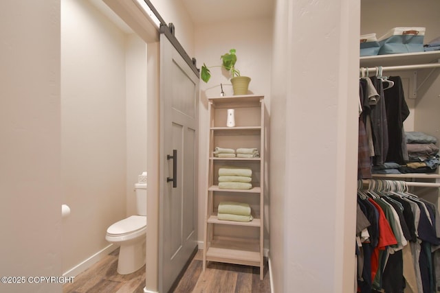 bathroom featuring hardwood / wood-style flooring and toilet