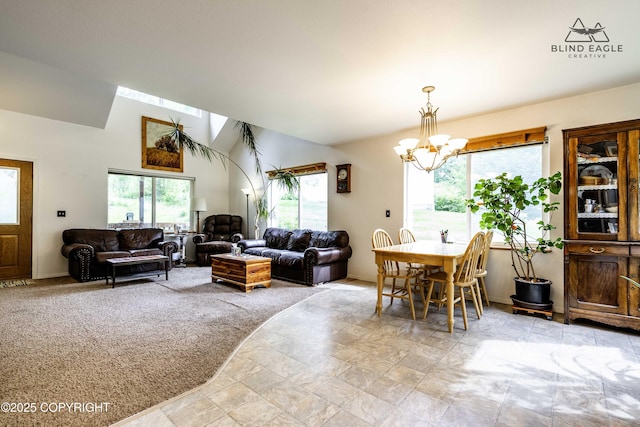 6976 W Windsor Dr, Wasilla, AK 99623 - dining room featuring a chandelier and lofted ceiling