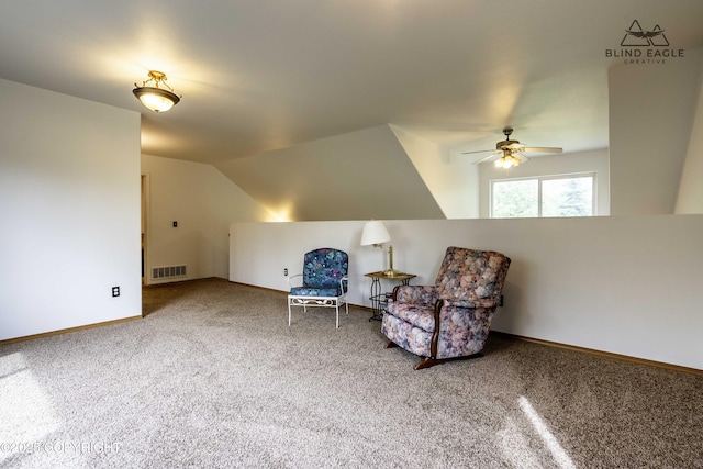 6976 W Windsor Dr, Wasilla, AK 99623 - sitting room with carpet floors, ceiling fan, and lofted ceiling