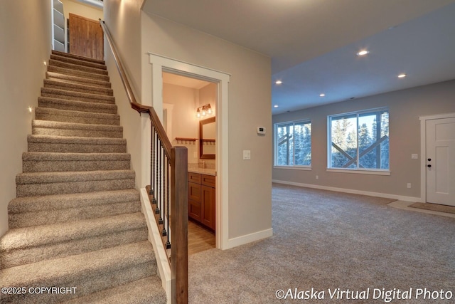 stairs with carpet floors