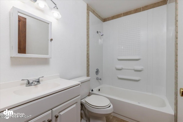 bathroom featuring shower / bath combination, vanity, and toilet