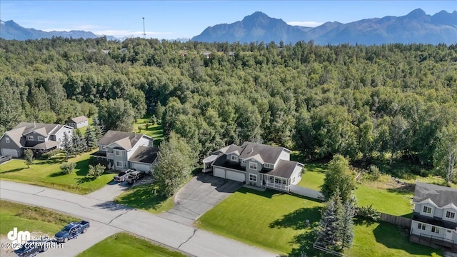 drone / aerial view featuring a mountain view