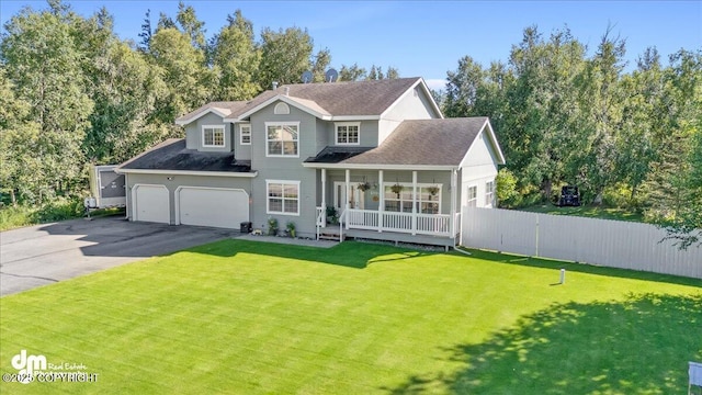 view of front property with a front lawn and a porch