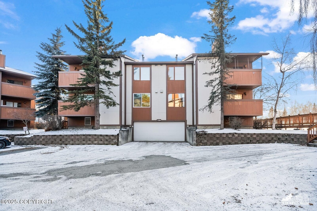 view of snow covered building