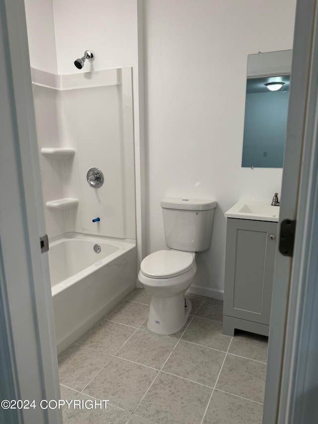 full bathroom with vanity, shower / bathing tub combination, tile patterned floors, and toilet