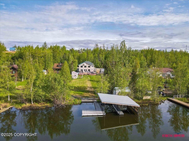 view of dock with a water view