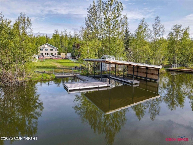 view of dock with a water view