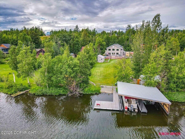 bird's eye view featuring a water view