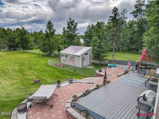 view of patio / terrace featuring an outdoor structure