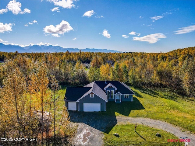 drone / aerial view with a mountain view