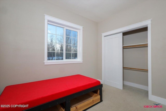 carpeted bedroom featuring a closet