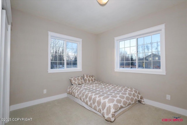 bedroom with light colored carpet