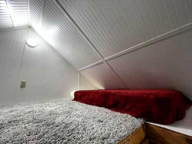 bedroom with lofted ceiling