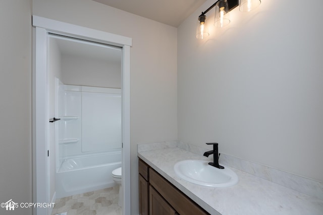 full bathroom featuring vanity,  shower combination, and toilet