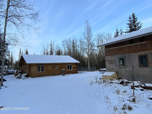 view of snow covered exterior