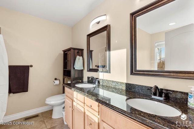 bathroom with tile patterned floors, toilet, and vanity