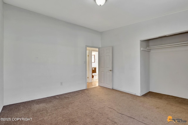 unfurnished bedroom with carpet floors and a closet