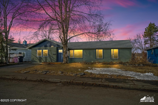 view of front of house with driveway and metal roof