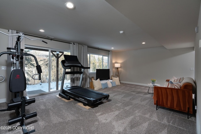 workout room with carpet flooring