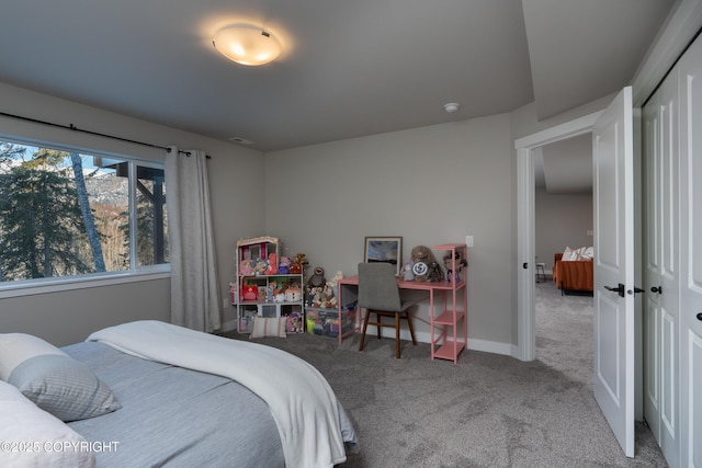 carpeted bedroom featuring a closet