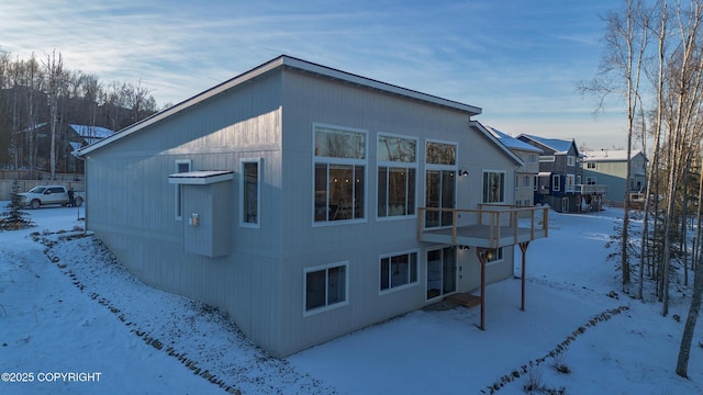 view of snow covered property