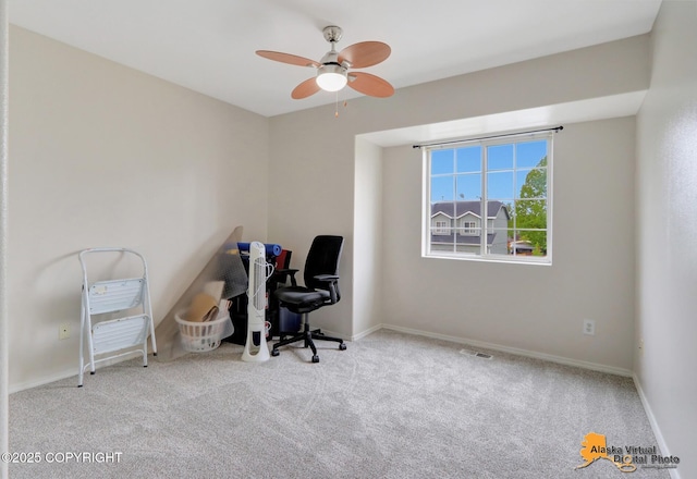 7541 Florence Cir, Anchorage, AK 99507 - office area featuring carpet, a ceiling fan, and baseboards