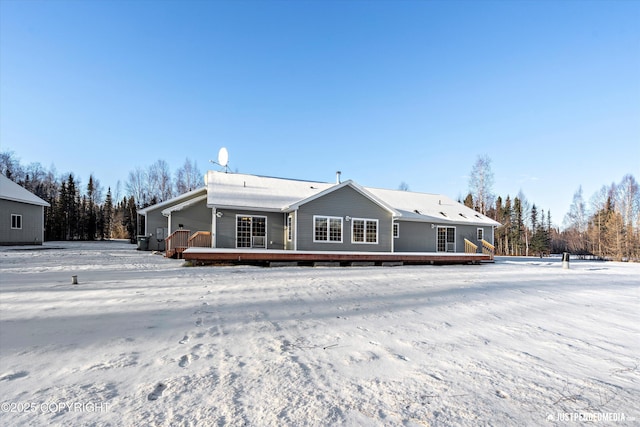 view of snow covered property