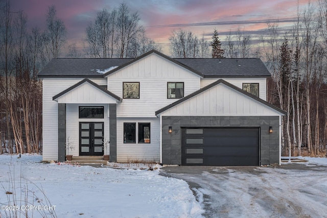 modern farmhouse with a garage