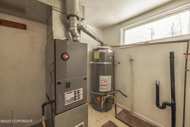 utility room with heating unit and water heater