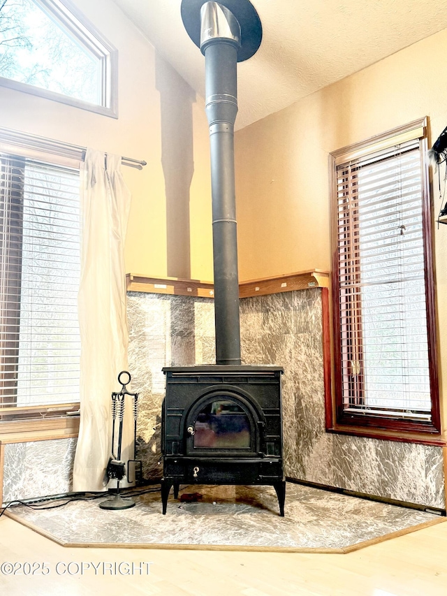 details featuring a wood stove