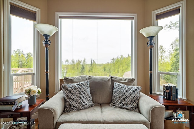 living area with plenty of natural light and wood finished floors