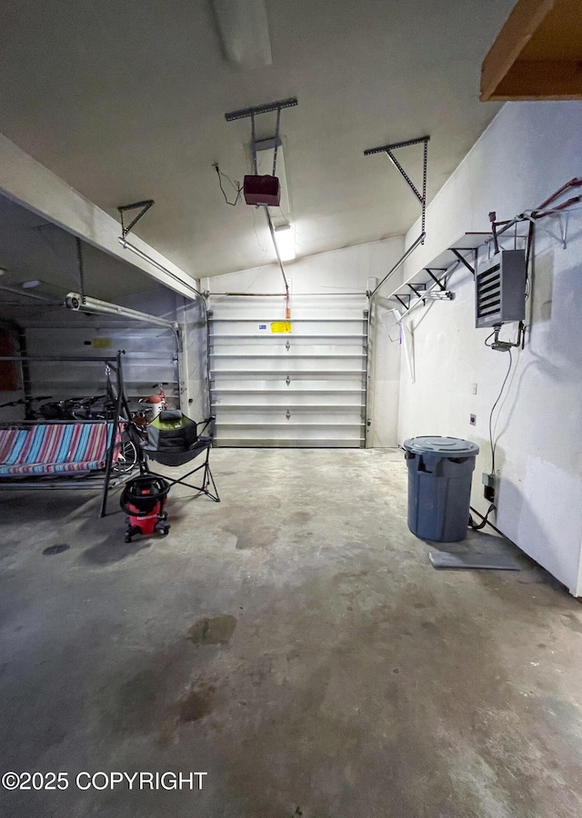 garage with a garage door opener