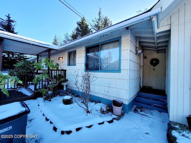 view of snow covered property