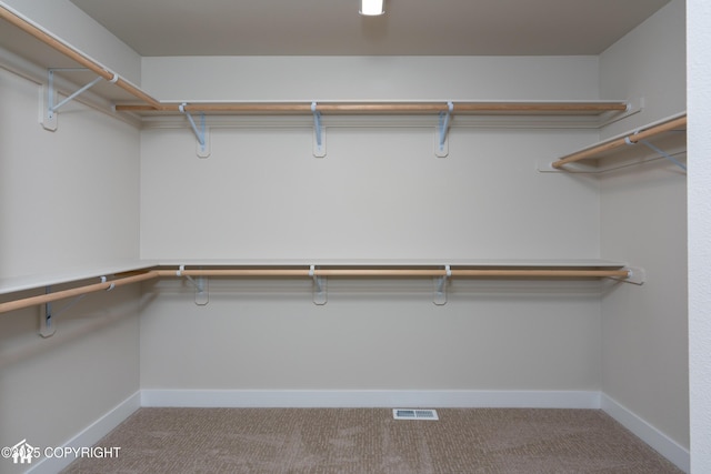 walk in closet featuring light carpet and visible vents
