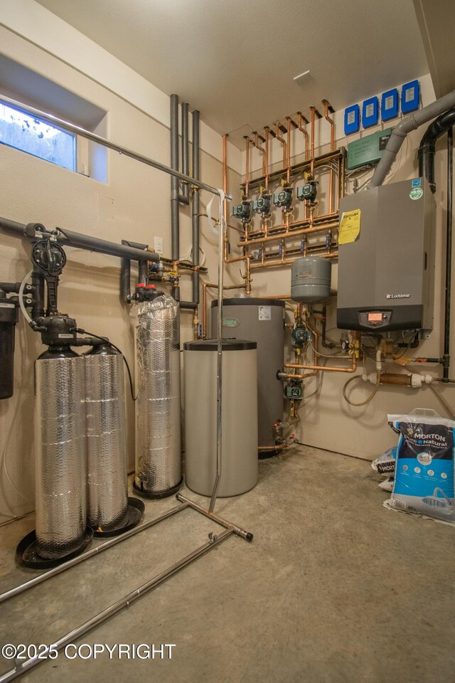 utility room featuring water heater