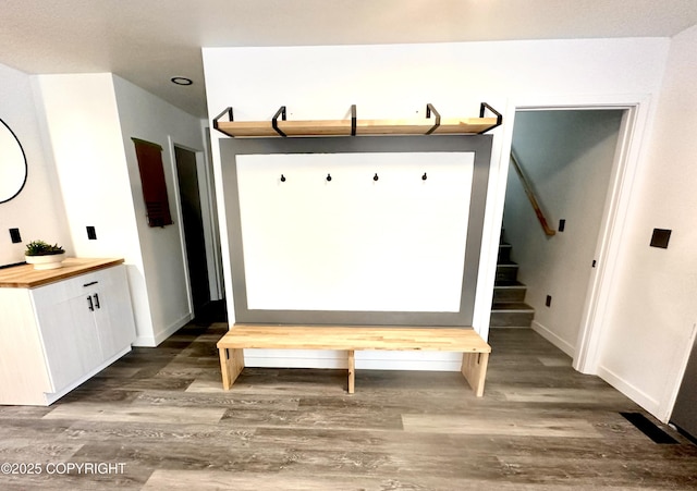 mudroom with baseboards and wood finished floors