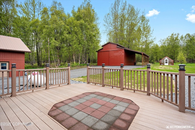 5853 E Edgerton Parks Rd, Palmer, AK 99645 - deck with an outdoor structure and a yard