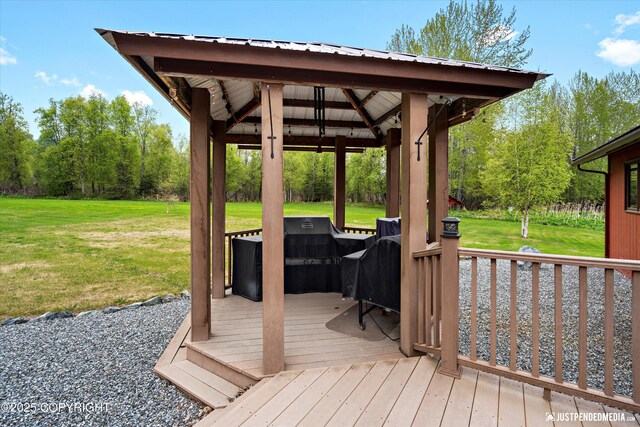 5853 E Edgerton Parks Rd, Palmer, AK 99645 - wooden deck with a yard and a gazebo