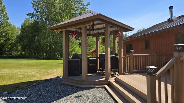 5853 E Edgerton Parks Rd, Palmer, AK 99645 - wooden terrace featuring a yard and a gazebo