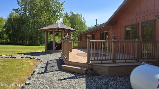 5853 E Edgerton Parks Rd, Palmer, AK 99645 - deck featuring a gazebo and a lawn