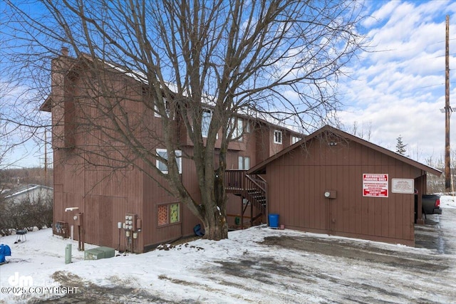 view of snow covered exterior