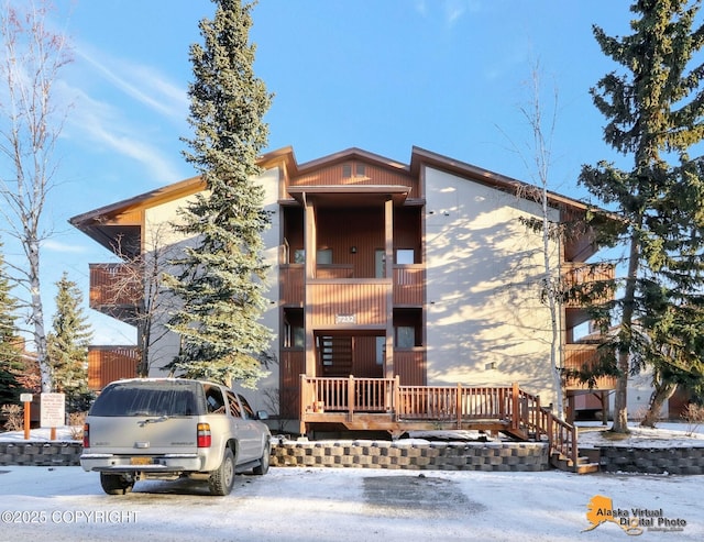 view of snow covered property