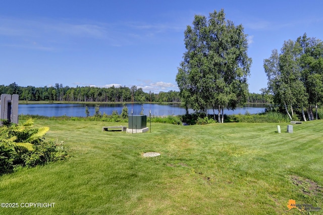 view of yard featuring a water view