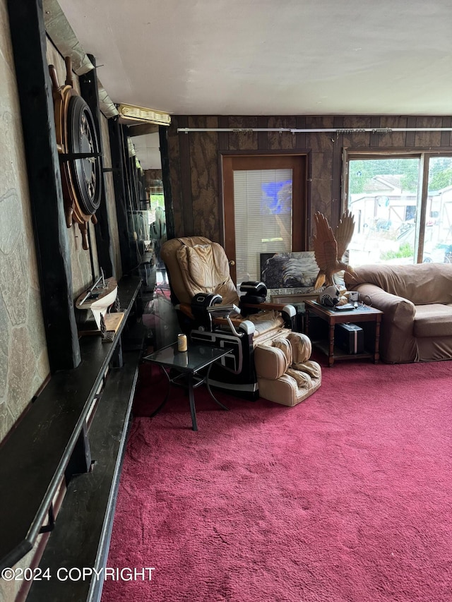 living area with carpet