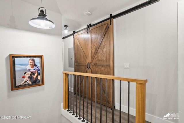 staircase with a barn door