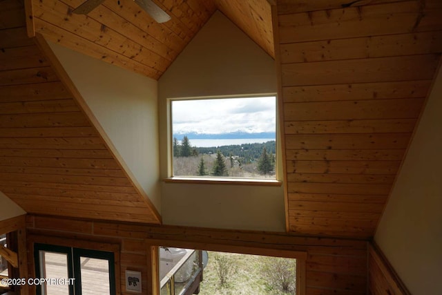 details featuring wooden ceiling and ceiling fan