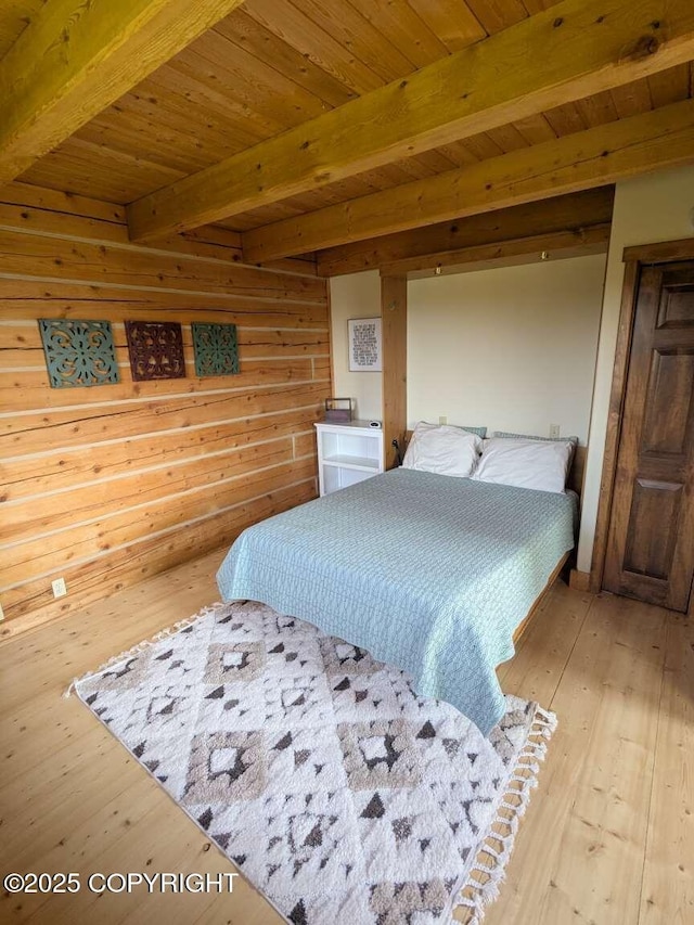 41650 Charlie Dr, Homer, AK 99603 - bedroom featuring hardwood / wood-style floors and a wood ceiling with exposed beams